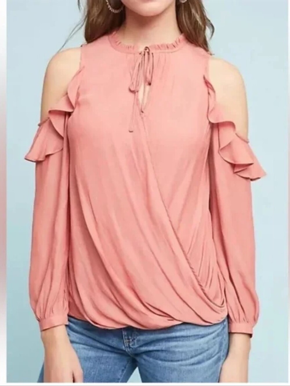 Anthropologie Maeve Liesel Cold-Shoulder Ruffle Wrap Top Size S